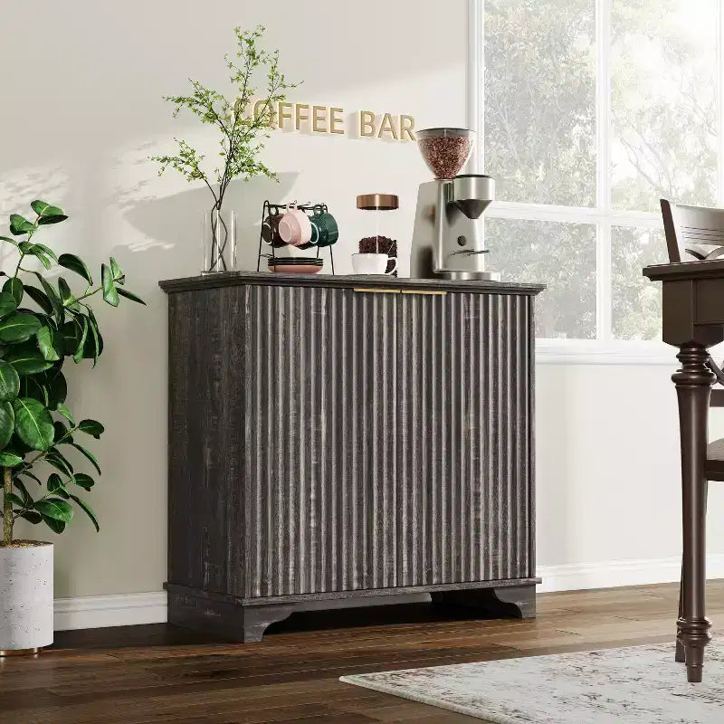 Fluted Sideboard Buffet Cabinet with Storage, 2 Door Kitchen Storage Cabinet, Coffee Bar Buffet Cabinetry with Adjustable Shelves