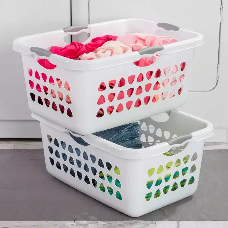 Panier à linge rectangulaire blanc avec poignées, 2 boisseaux, paquet de 8