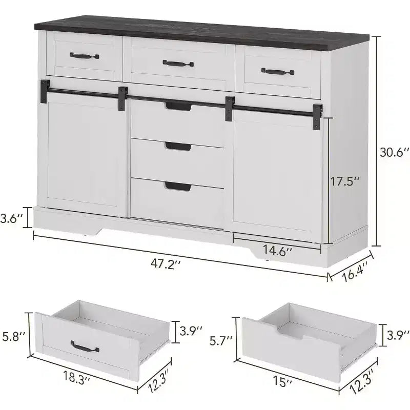 Commode 6 tiroirs blanc et marron avec portes coulissantes – 1 personne