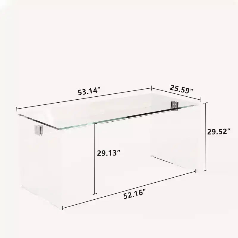 Bureau d'écriture individuel de 53 po transparent avec cadre chromé