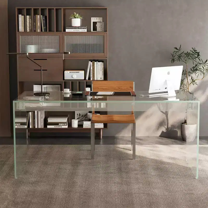 Bureau d'écriture individuel de 53 po transparent avec cadre chromé