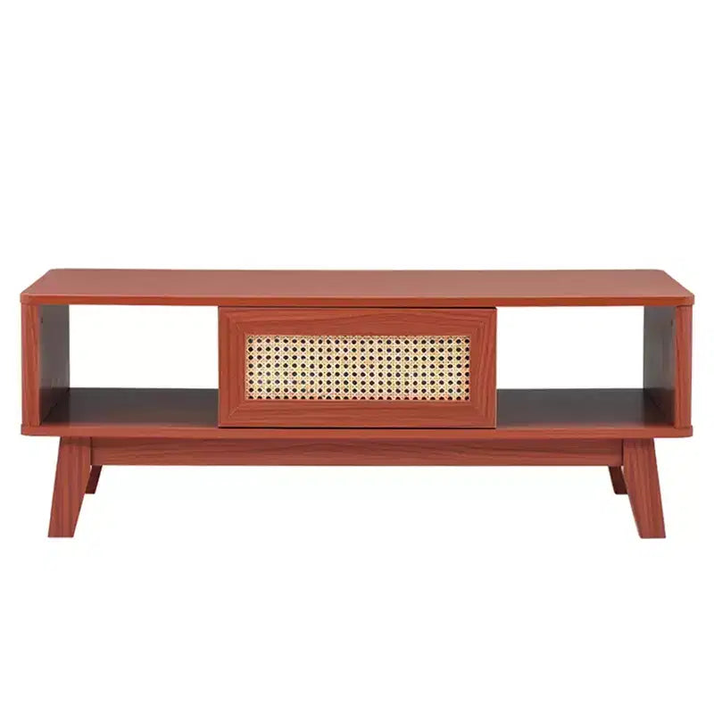 Table basse rectangulaire rouge avec tiroir en rotin, 1 place, 109 cm L
