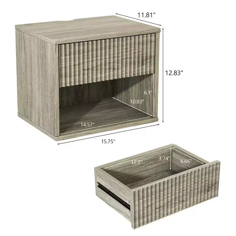 Table de chevet flottante grise avec tiroir et étagère – Lot de 2