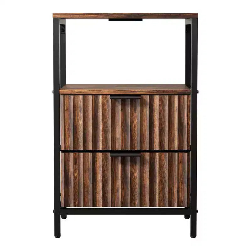 Table de chevet marron avec 2 tiroirs, 1 étagère et prise de courant – Simple