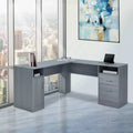 Bureau d'angle gris avec tiroirs de rangement et armoire – 1 personne