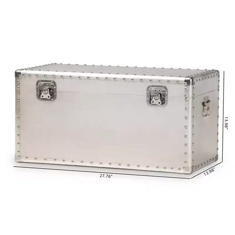 Malle de rangement industrielle argentée – Métal et bois, utilisation individuelle