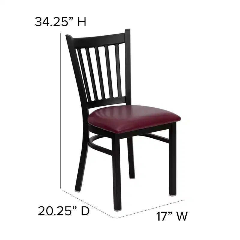 Chaise de salle à manger à dossier vertical avec cadre en métal noir – Assise en vinyle ou en bois, 1 place