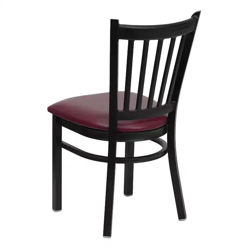 Chaise de salle à manger à dossier vertical avec cadre en métal noir – Assise en vinyle ou en bois, 1 place