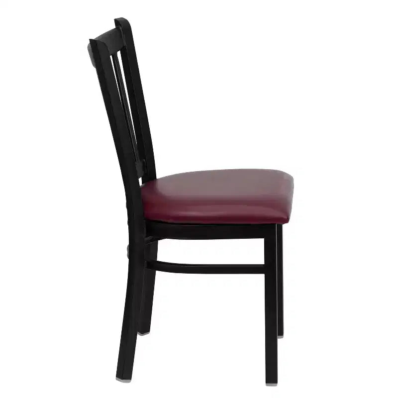 Chaise de salle à manger à dossier vertical avec cadre en métal noir – Assise en vinyle ou en bois, 1 place