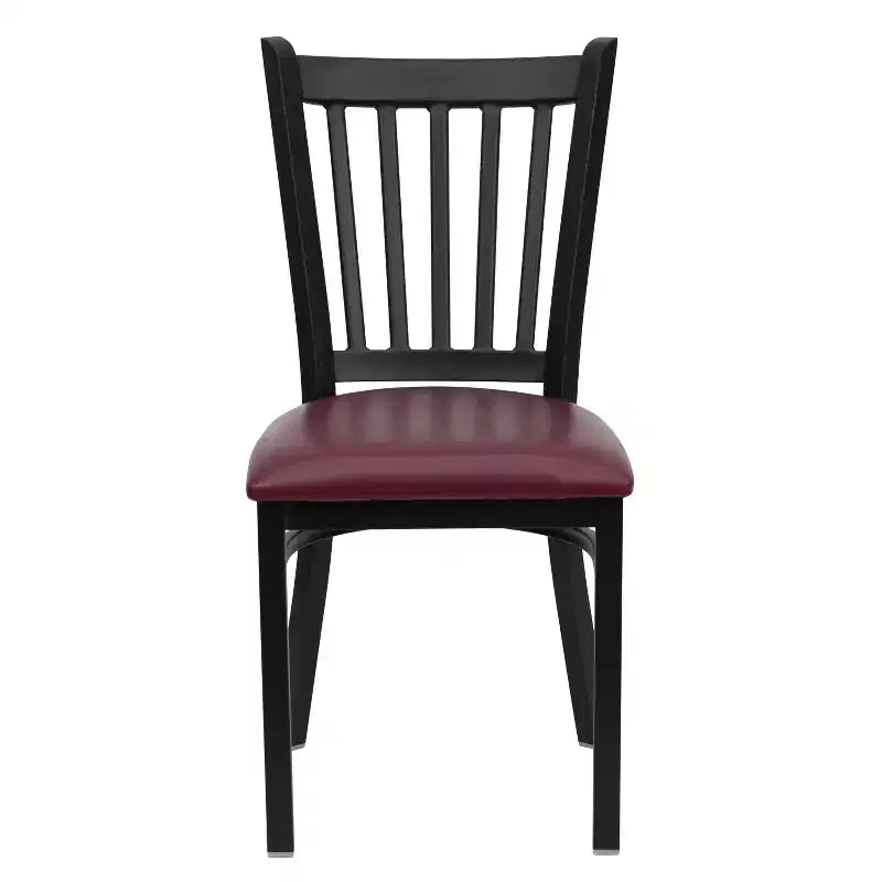 Chaise de salle à manger à dossier vertical avec cadre en métal noir – Assise en vinyle ou en bois, 1 place