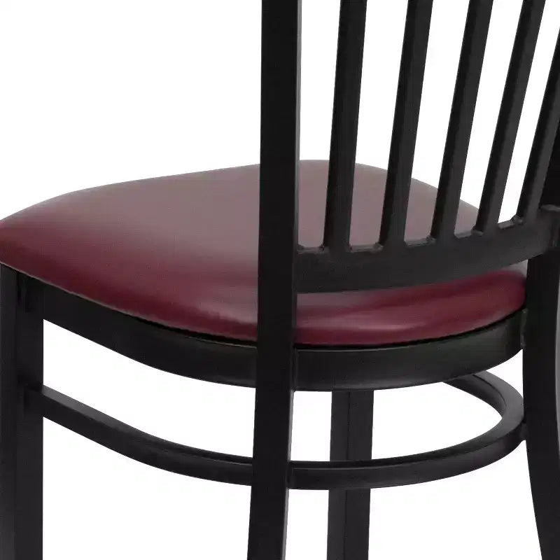 Chaise de salle à manger à dossier vertical avec cadre en métal noir – Assise en vinyle ou en bois, 1 place