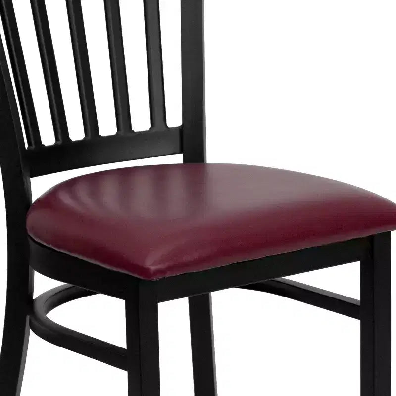 Chaise de salle à manger à dossier vertical avec cadre en métal noir – Assise en vinyle ou en bois, 1 place