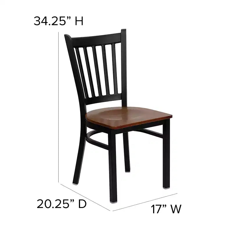 Chaise de salle à manger à dossier vertical avec cadre en métal noir – Assise en vinyle ou en bois, 1 place
