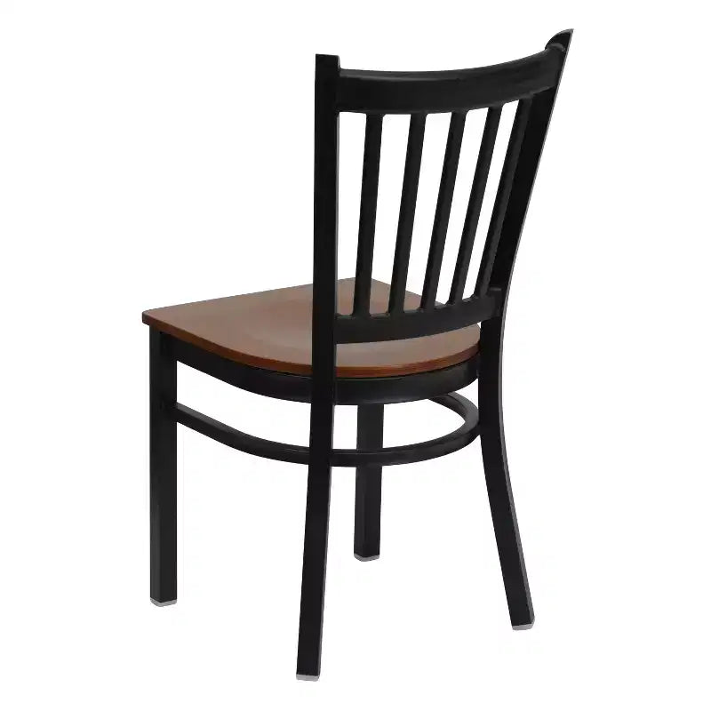 Chaise de salle à manger à dossier vertical avec cadre en métal noir – Assise en vinyle ou en bois, 1 place