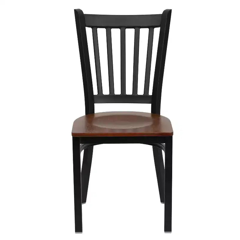Chaise de salle à manger à dossier vertical avec cadre en métal noir – Assise en vinyle ou en bois, 1 place