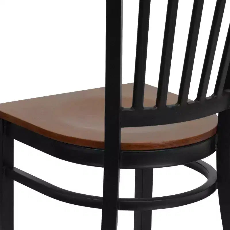 Chaise de salle à manger à dossier vertical avec cadre en métal noir – Assise en vinyle ou en bois, 1 place