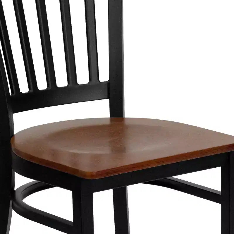 Chaise de salle à manger à dossier vertical avec cadre en métal noir – Assise en vinyle ou en bois, 1 place