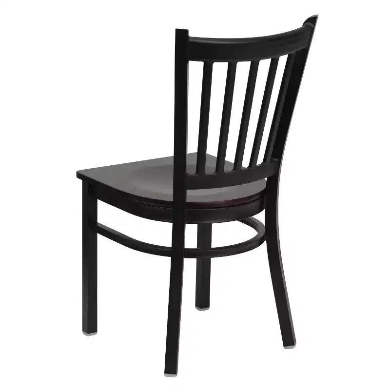 Chaise de salle à manger à dossier vertical avec cadre en métal noir – Assise en vinyle ou en bois, 1 place