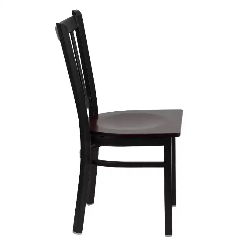 Chaise de salle à manger à dossier vertical avec cadre en métal noir – Assise en vinyle ou en bois, 1 place