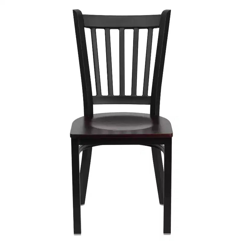 Chaise de salle à manger à dossier vertical avec cadre en métal noir – Assise en vinyle ou en bois, 1 place