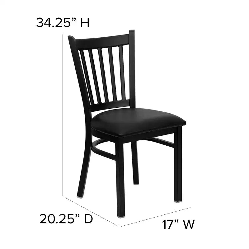 Chaise de salle à manger à dossier vertical avec cadre en métal noir – Assise en vinyle ou en bois, 1 place