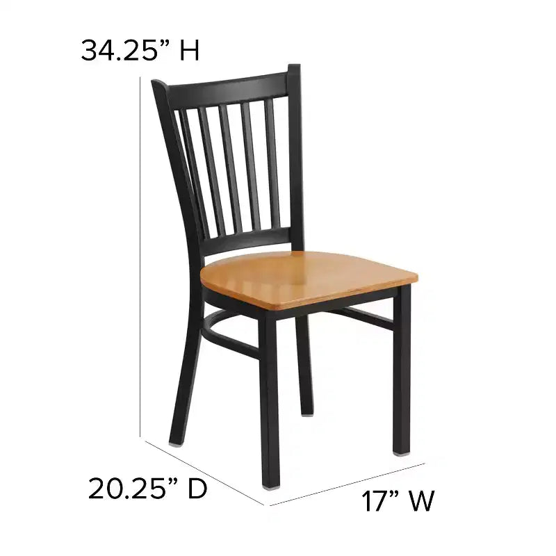 Chaise de salle à manger à dossier vertical avec cadre en métal noir – Assise en vinyle ou en bois, 1 place