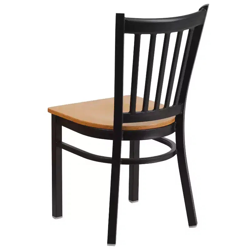 Chaise de salle à manger à dossier vertical avec cadre en métal noir – Assise en vinyle ou en bois, 1 place