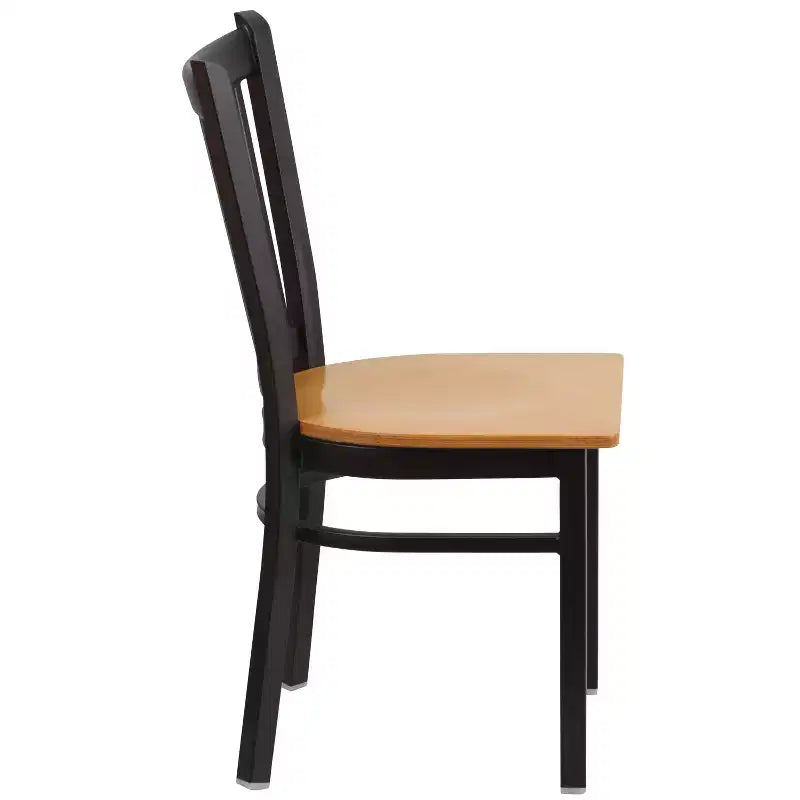 Chaise de salle à manger à dossier vertical avec cadre en métal noir – Assise en vinyle ou en bois, 1 place