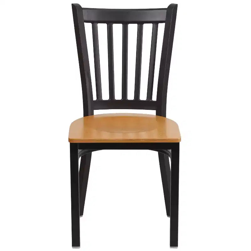 Chaise de salle à manger à dossier vertical avec cadre en métal noir – Assise en vinyle ou en bois, 1 place