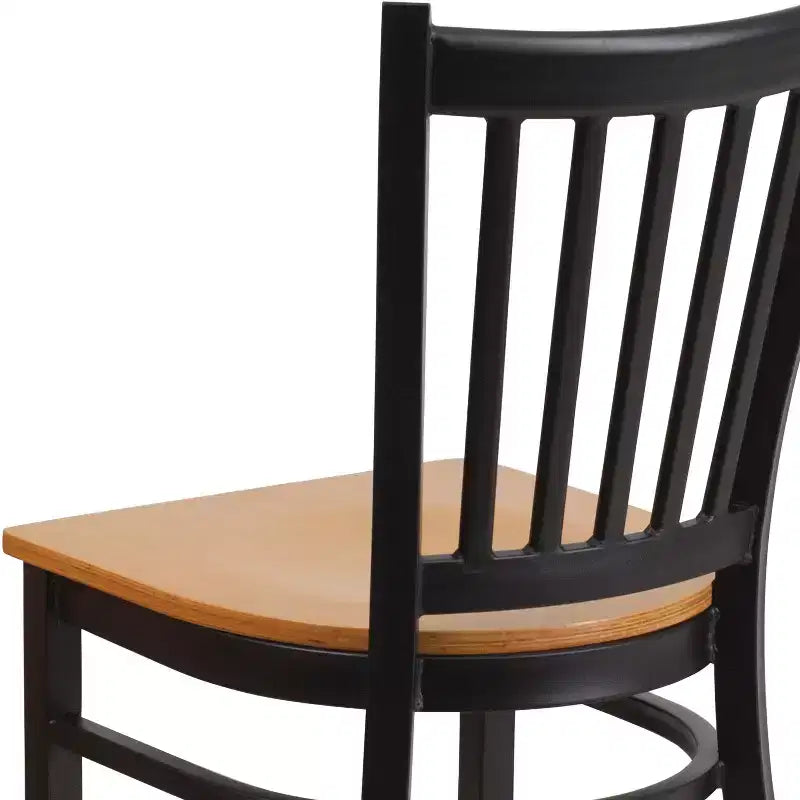 Chaise de salle à manger à dossier vertical avec cadre en métal noir – Assise en vinyle ou en bois, 1 place