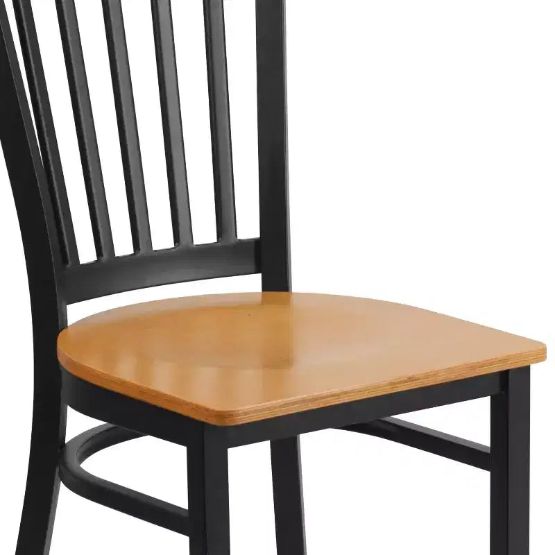 Chaise de salle à manger à dossier vertical avec cadre en métal noir – Assise en vinyle ou en bois, 1 place