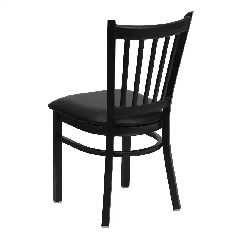 Chaise de salle à manger à dossier vertical avec cadre en métal noir – Assise en vinyle ou en bois, 1 place