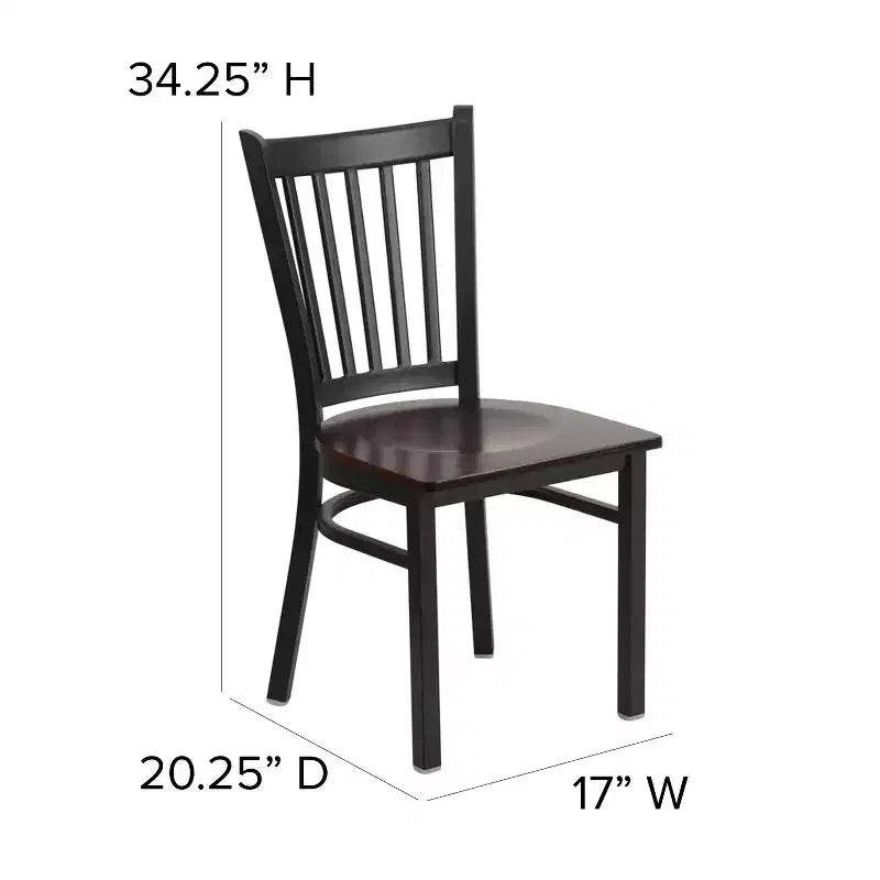 Chaise de salle à manger à dossier vertical avec cadre en métal noir – Assise en vinyle ou en bois, 1 place