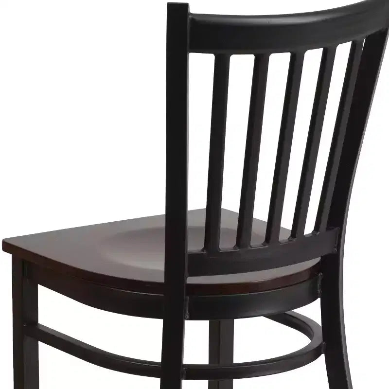 Chaise de salle à manger à dossier vertical avec cadre en métal noir – Assise en vinyle ou en bois, 1 place