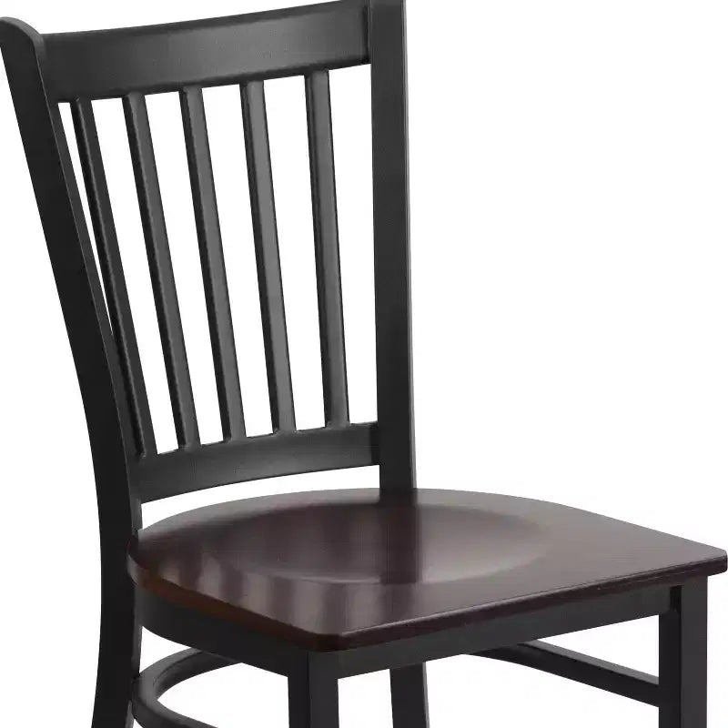 Chaise de salle à manger à dossier vertical avec cadre en métal noir – Assise en vinyle ou en bois, 1 place