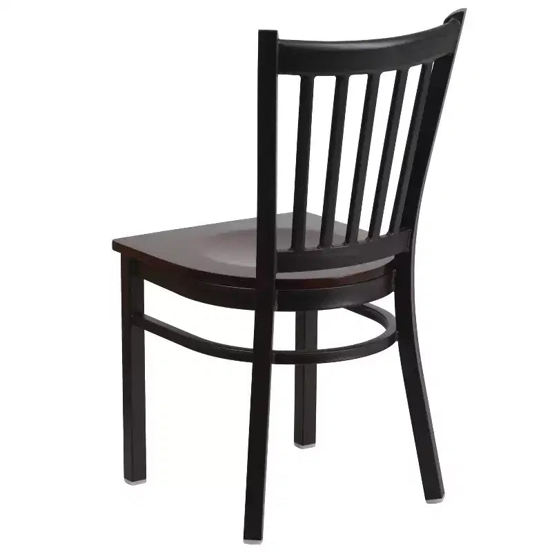 Chaise de salle à manger à dossier vertical avec cadre en métal noir – Assise en vinyle ou en bois, 1 place