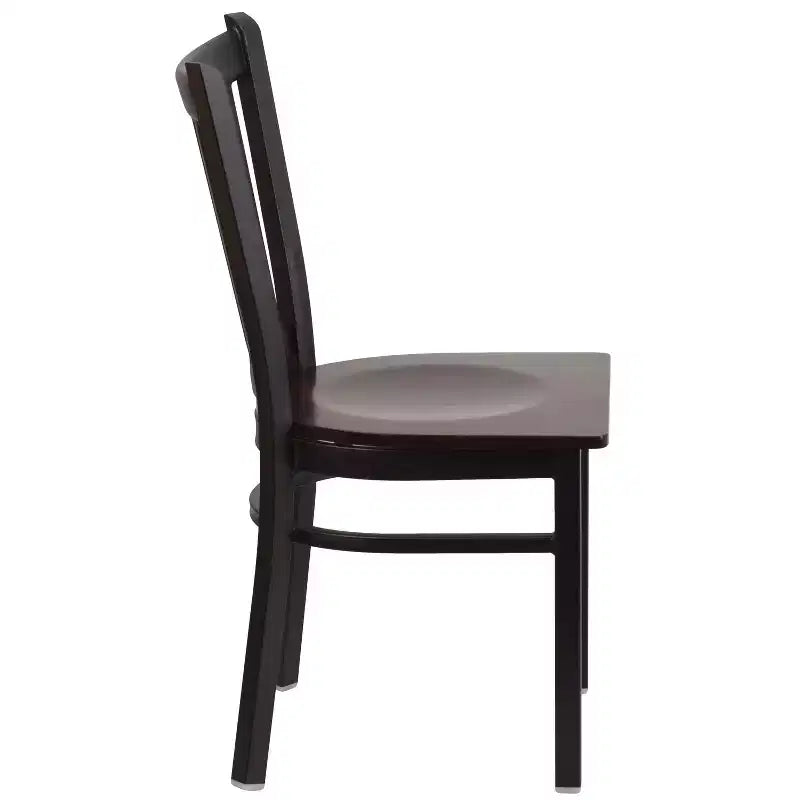 Chaise de salle à manger à dossier vertical avec cadre en métal noir – Assise en vinyle ou en bois, 1 place