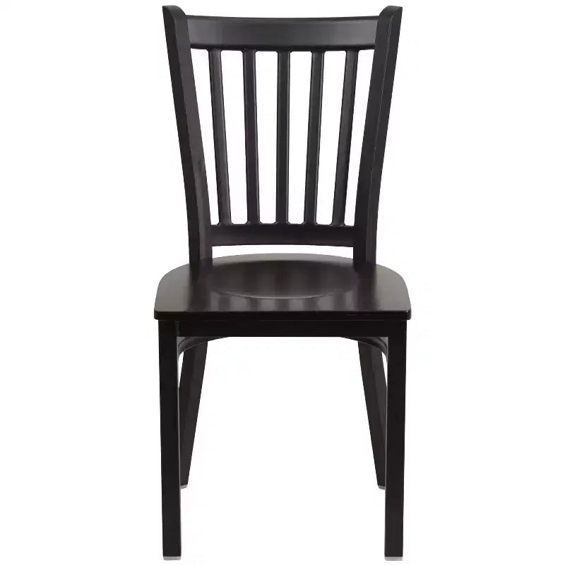Chaise de salle à manger à dossier vertical avec cadre en métal noir – Assise en vinyle ou en bois, 1 place
