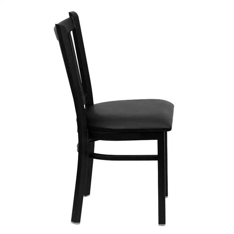 Chaise de salle à manger à dossier vertical avec cadre en métal noir – Assise en vinyle ou en bois, 1 place