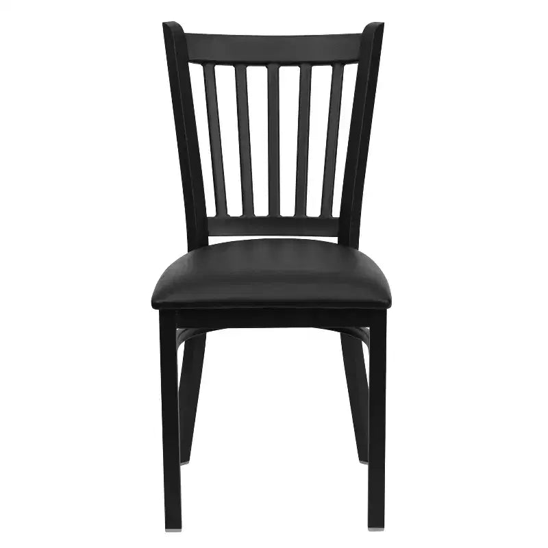 Chaise de salle à manger à dossier vertical avec cadre en métal noir – Assise en vinyle ou en bois, 1 place