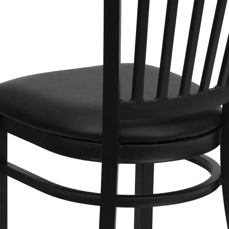 Chaise de salle à manger à dossier vertical avec cadre en métal noir – Assise en vinyle ou en bois, 1 place