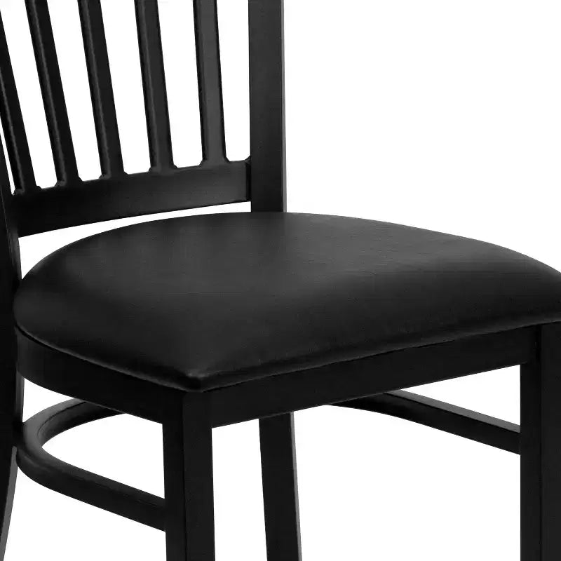 Chaise de salle à manger à dossier vertical avec cadre en métal noir – Assise en vinyle ou en bois, 1 place