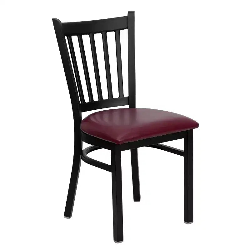 Chaise de salle à manger à dossier vertical avec cadre en métal noir – Assise en vinyle ou en bois, 1 place