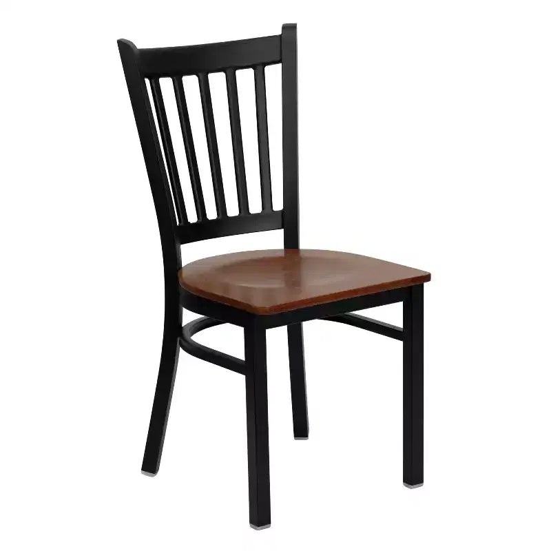 Chaise de salle à manger à dossier vertical avec cadre en métal noir – Assise en vinyle ou en bois, 1 place