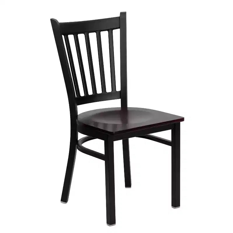 Chaise de salle à manger à dossier vertical avec cadre en métal noir – Assise en vinyle ou en bois, 1 place