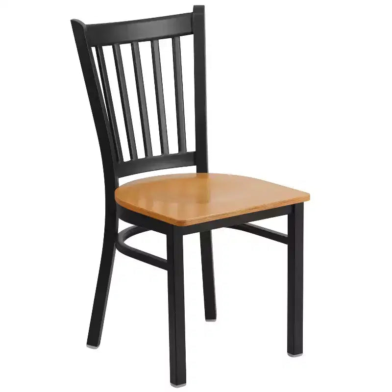 Chaise de salle à manger à dossier vertical avec cadre en métal noir – Assise en vinyle ou en bois, 1 place