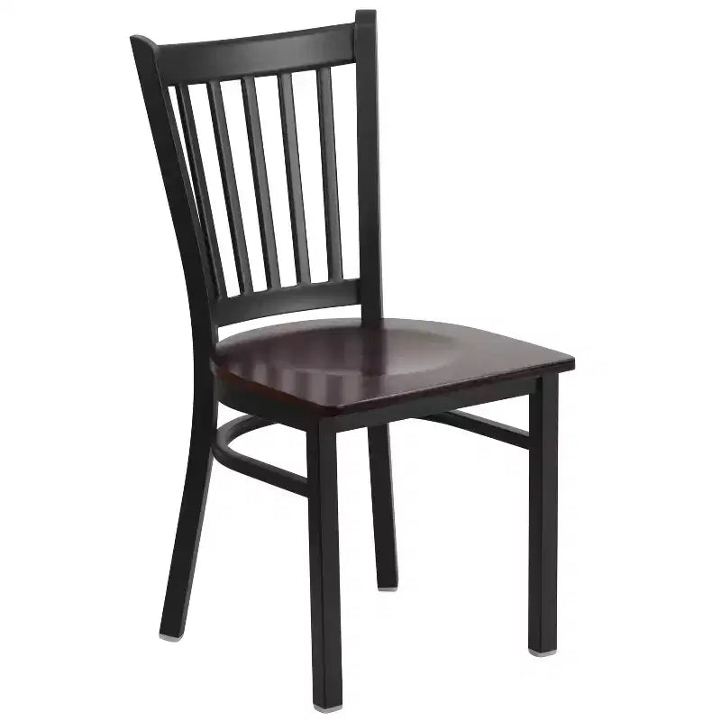 Chaise de salle à manger à dossier vertical avec cadre en métal noir – Assise en vinyle ou en bois, 1 place