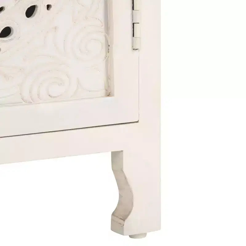 Table de chevet carrée blanc cassé avec 2 étagères et 1 porte – 1 personne
