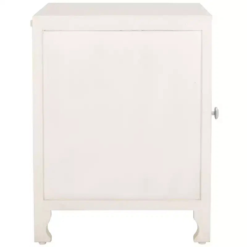 Table de chevet carrée blanc cassé avec 2 étagères et 1 porte – 1 personne