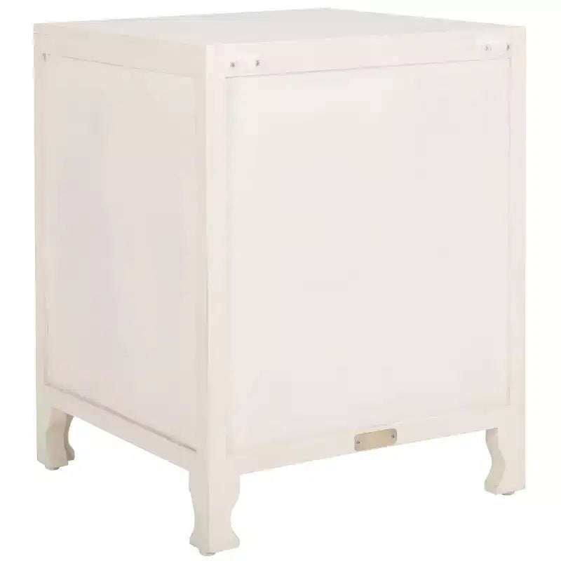 Table de chevet carrée blanc cassé avec 2 étagères et 1 porte – 1 personne